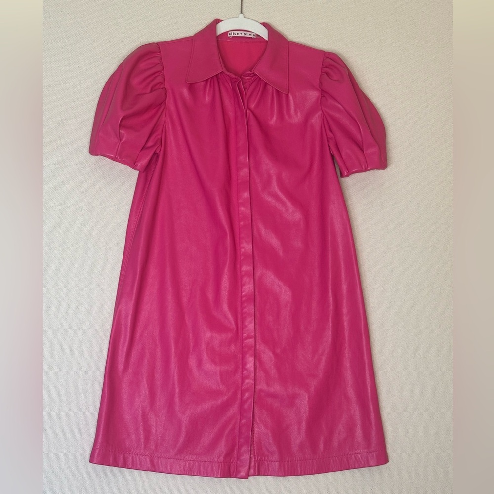 Alice + Olivia Jem Pink Faux Leather Mini Dress Small